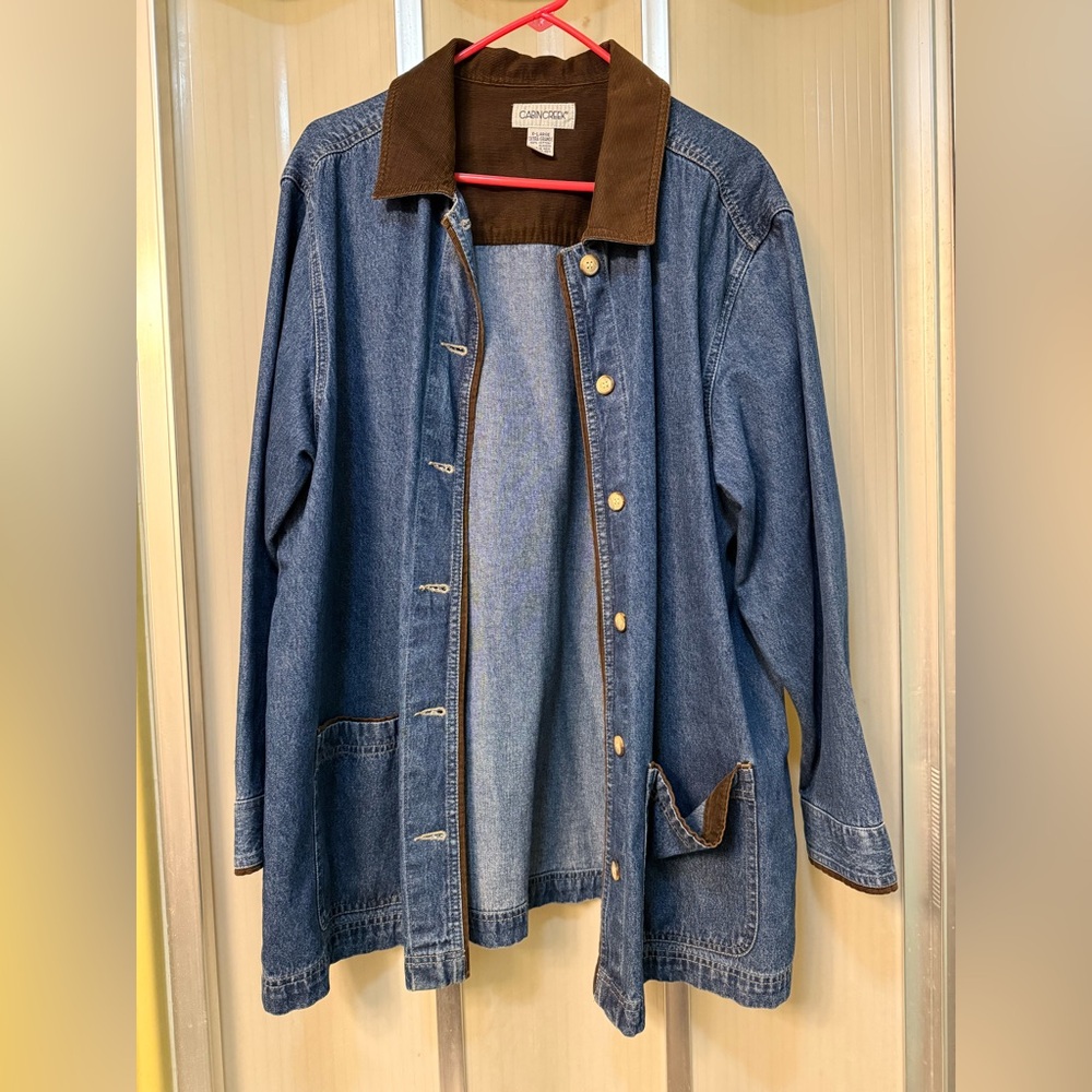 Vintage Cabin Creek Women XL Barn Chore Denim Jacket Corduroy Collar